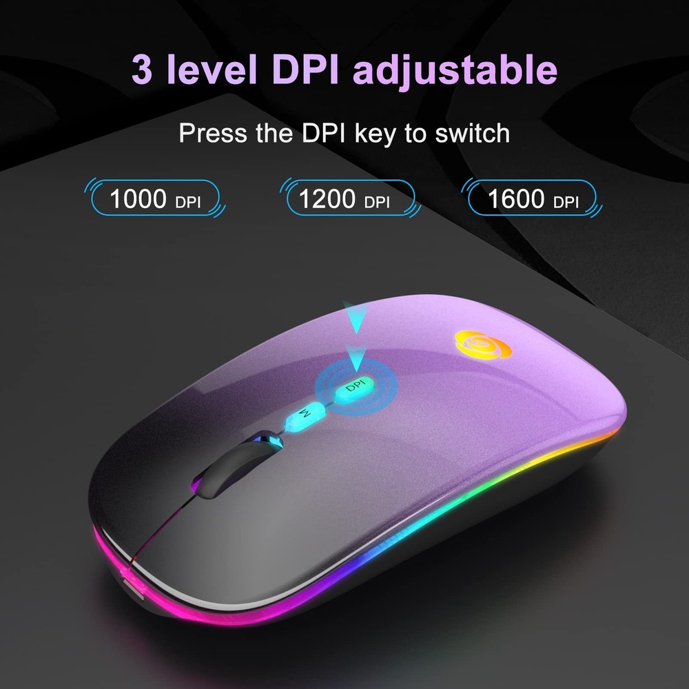 LED Wireless Mouse, Bluetooth Mouse &2.4GHz Instant Connection,Rechargeable U...