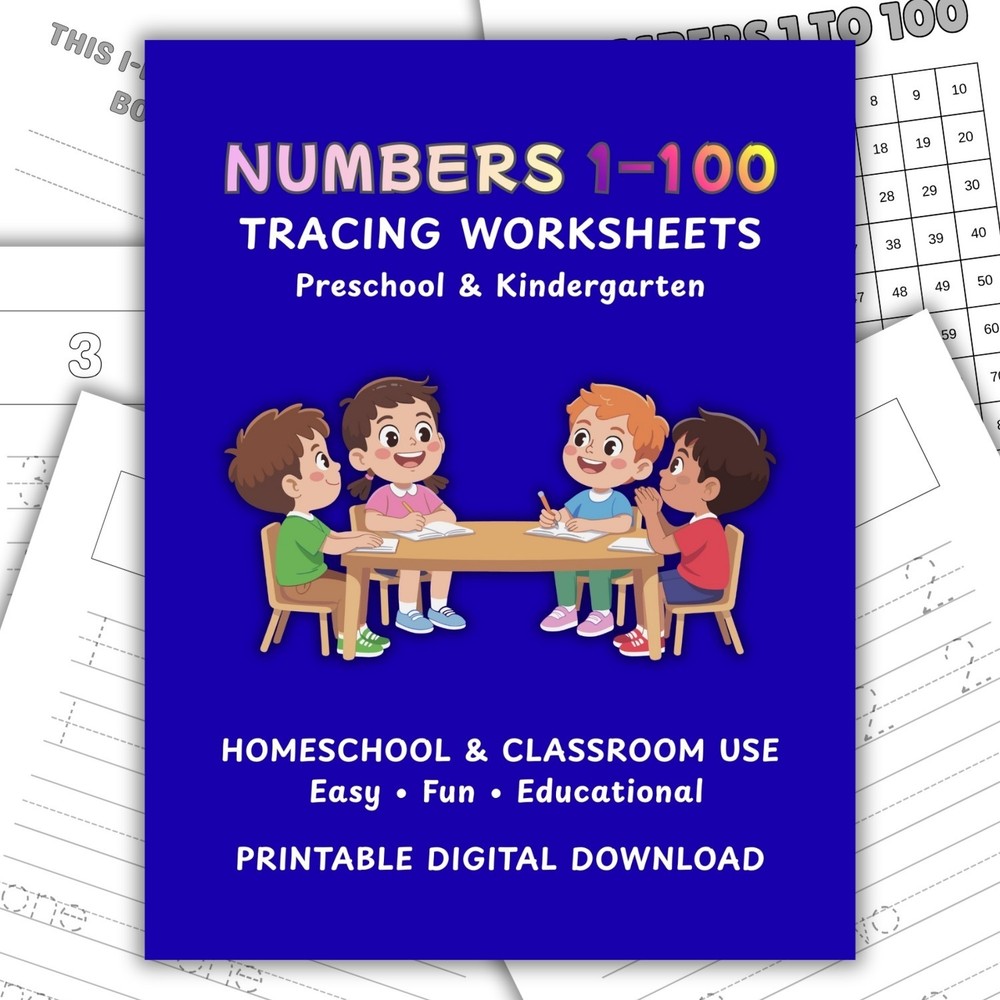 Numbers 1–100 Tracing Worksheets | Printable Number Writing Practice