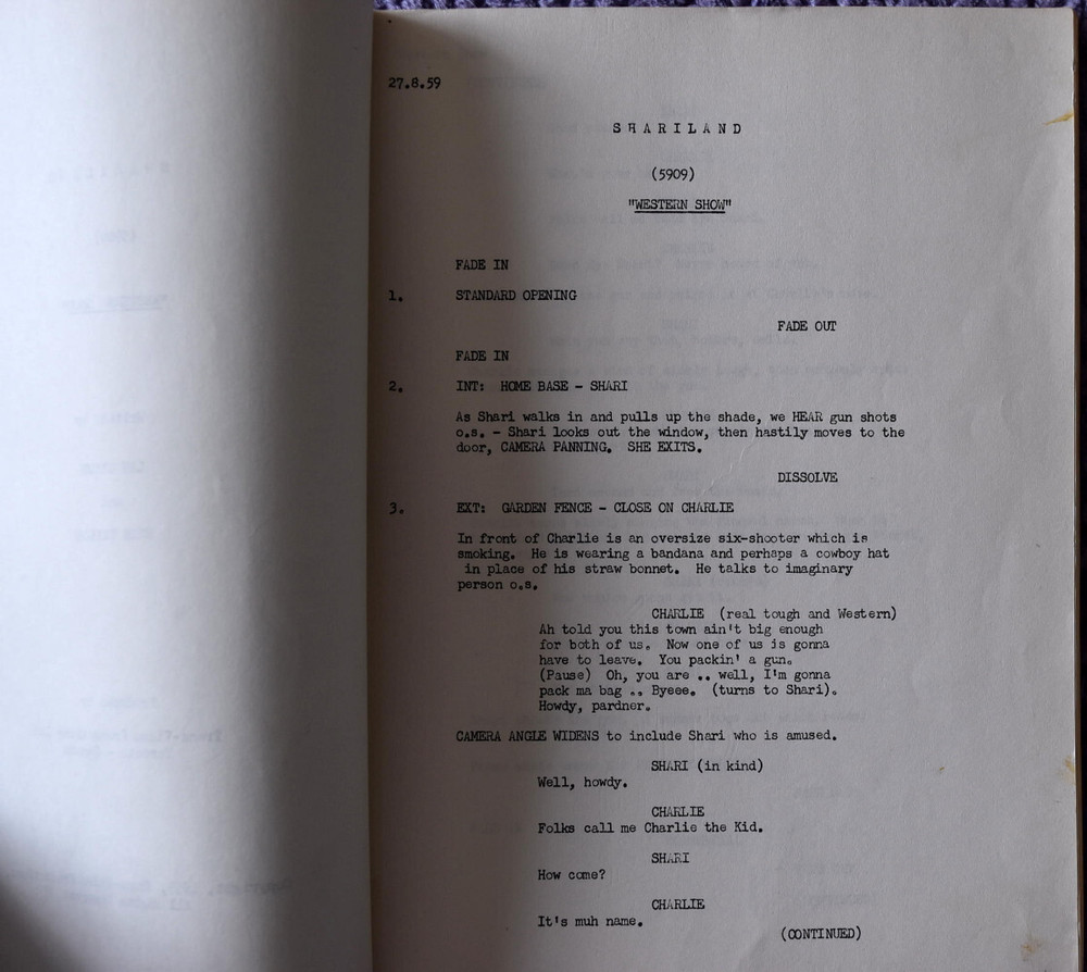 1959 Shariland " Western Show " Original Screenplay Script