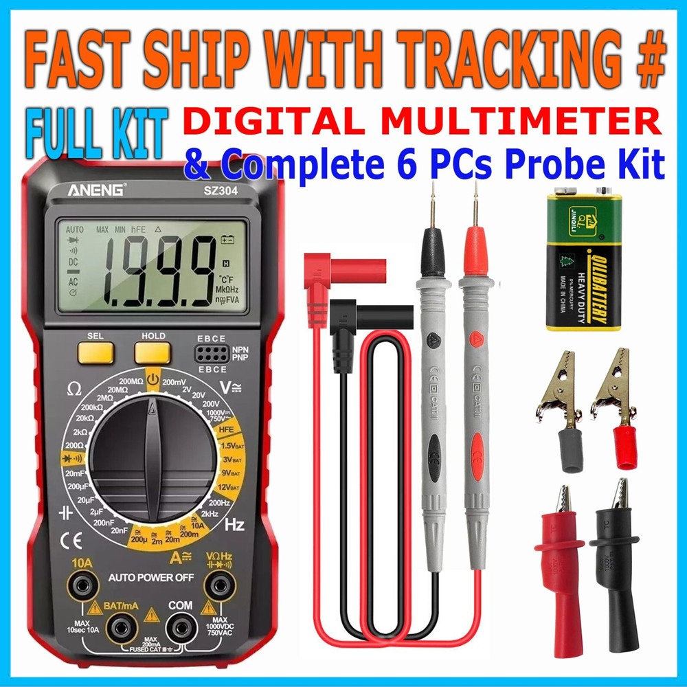 SZ304 Multifunction 1999 Counts Digital Multimeter True RMS Handheld Test Leads