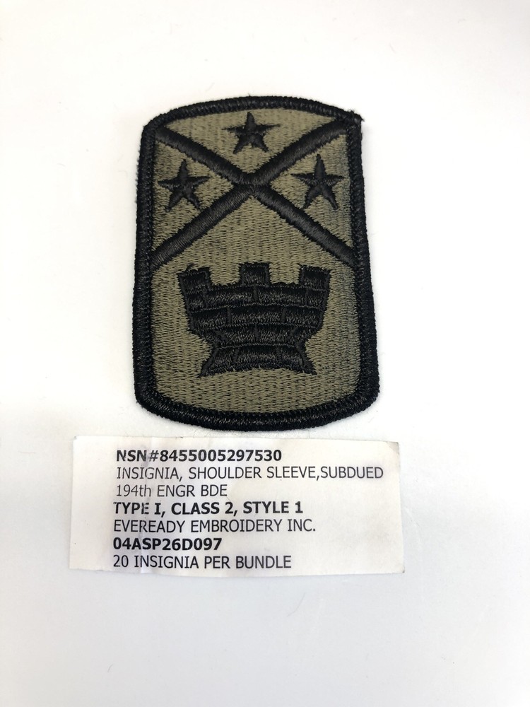 194th Engineer Brigade Subdued U.S. Army Shoulder Patch Insignia