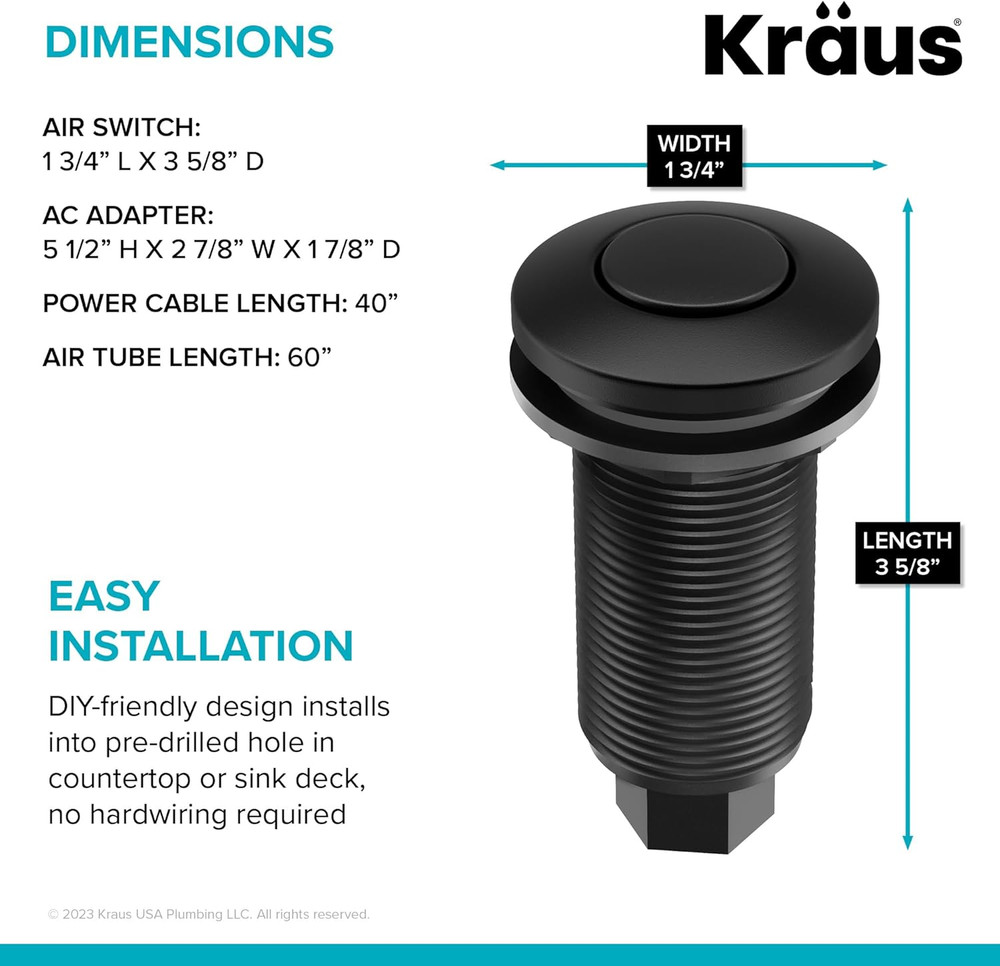 Matte Black Garbage Disposal Air Switch Kit with Push Button & Accessories