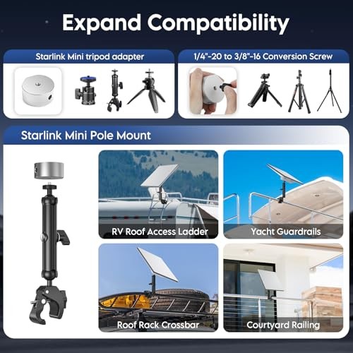 2025 Kit, Adjustable Aluminum Pole Bracket with Starlink Mini Clamp Mount