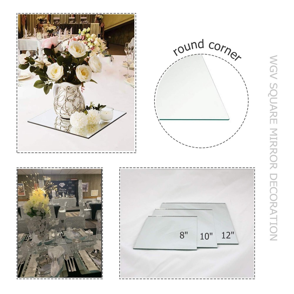 WGV Large Square Mirror Plate 8" Width, 4.5 mm Thickness, Frameless Sanded Ed...