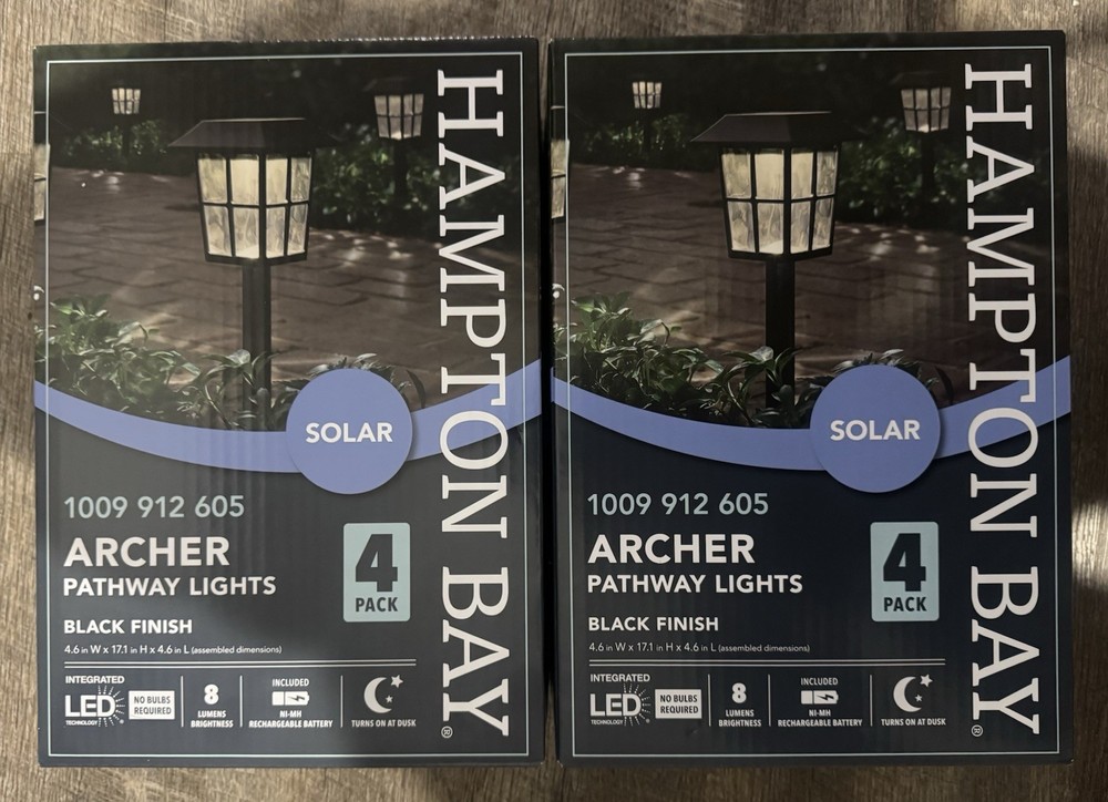 Hampton Bay Archer Black LED Solar Path Lights 8-Pack Weather Resistant