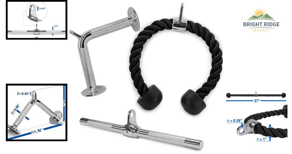 3-Piece Cable Machine Attachment Set for Home Gym Workouts & Strength Training