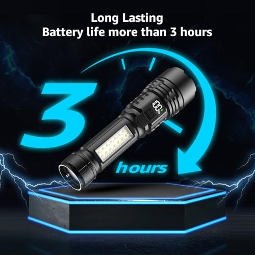 Rechargeable LED Flashlights with Side Lights and Digital Power Display,