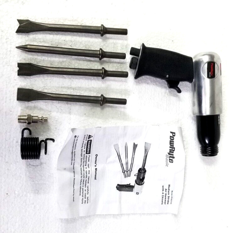 PowRyte Basic 100374 Medium Stroke Air Hammer with 4 Chisels