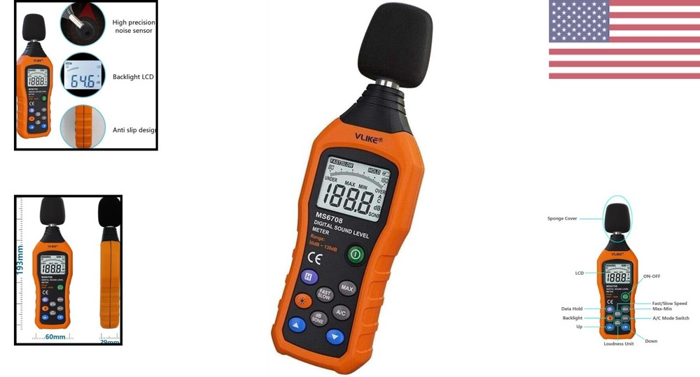 Portable Sound Level Meter - Compact Design with Wide Measuring Range 30-130 dB