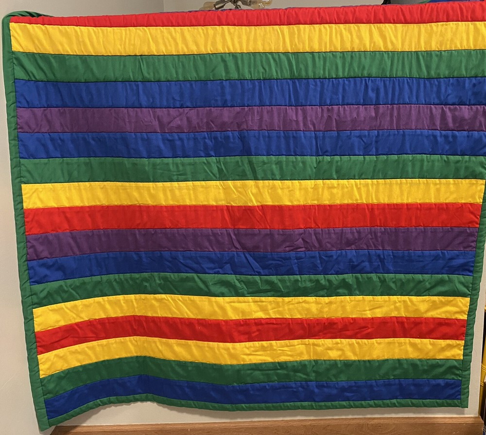 Handmade Rainbow Stripes Pride Blanket Throw Colorful