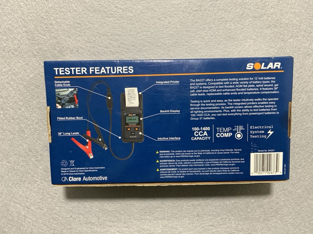 Clore Automotive BA227 Electronic Battery & System Tester w/ Printer