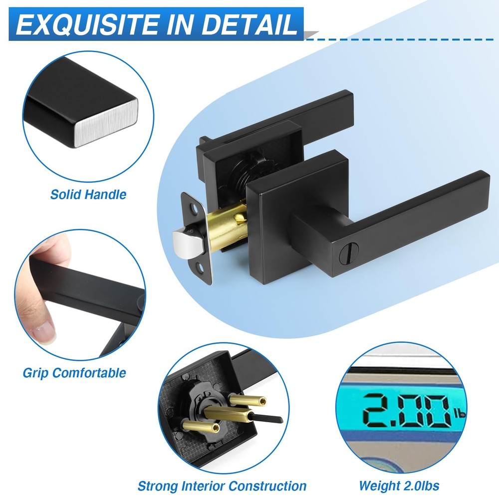 Plustool 2 Pack Matte Black Door Handles, Keyless Interior Door Knobs, Privac...