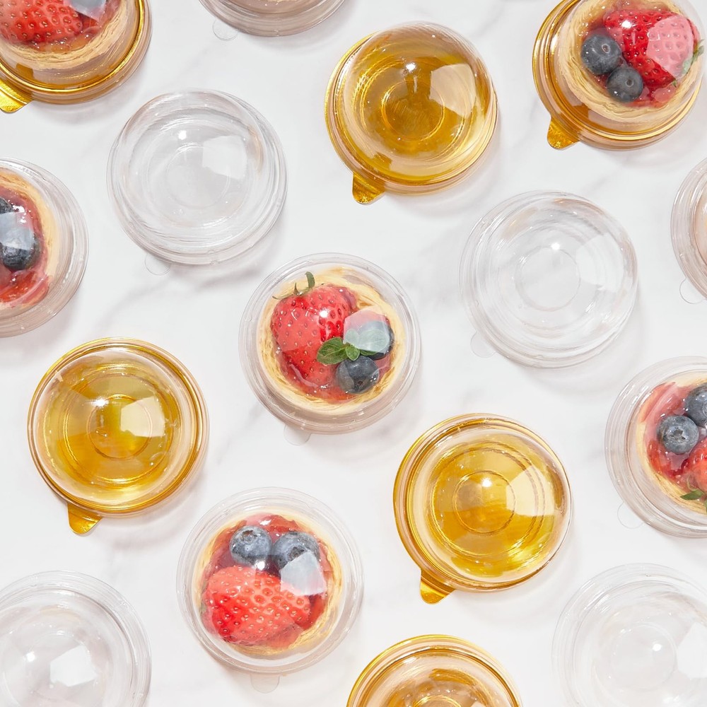 50 Pack Mini Cake Containers Clear Plastic Small Cupcake Boxes with Dome Lids
