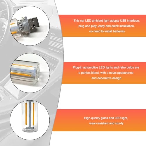 USB LED Car Interior Atmosphere Light, Plug-in USB Retro Lamp Touch Warm