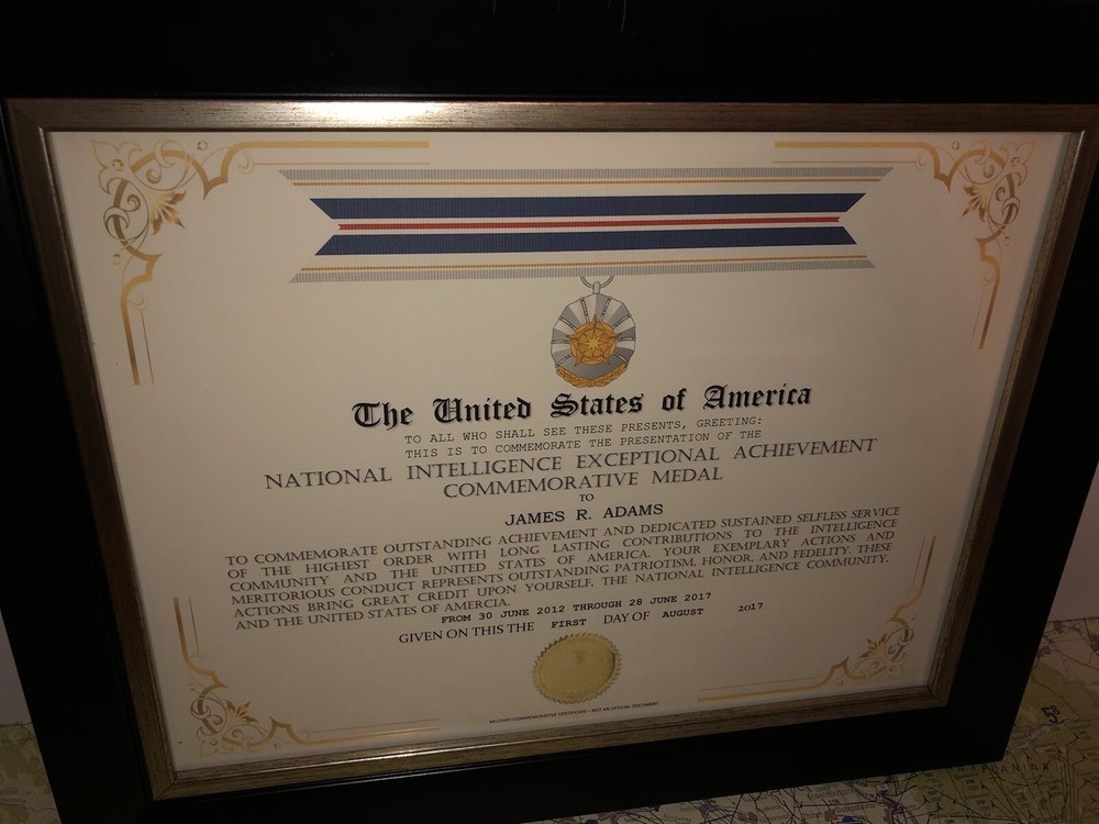 NATIONAL INTELLIGENCE EXCEPTIONAL ACHIEVEMENT COMMEMORATIVE CERTIFICATE Type-1