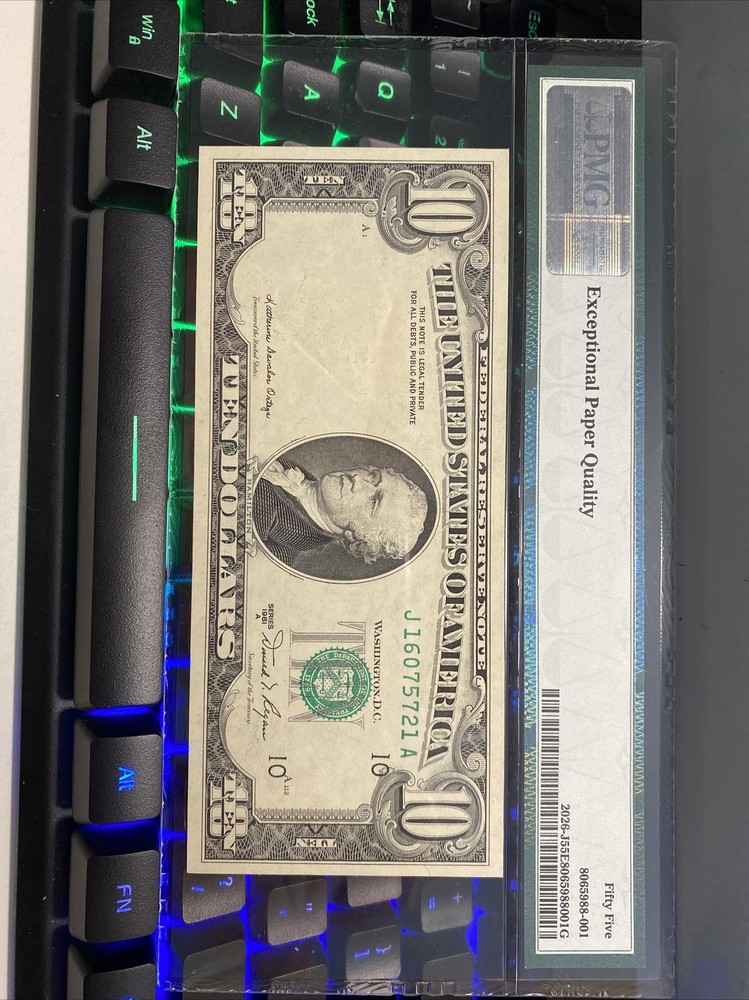 1981A $10 Dollar FRN PMG 55 Huge Misaligned Printed Fold Error UNC！Beautiful！！