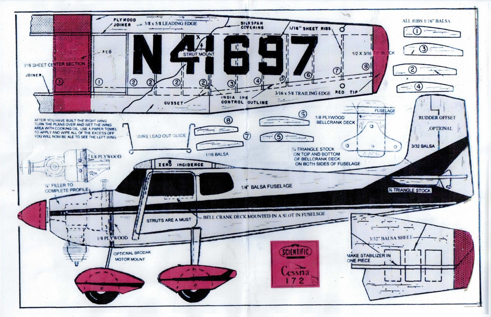 1/2 A profile"Cessna 172 " U-Control plans