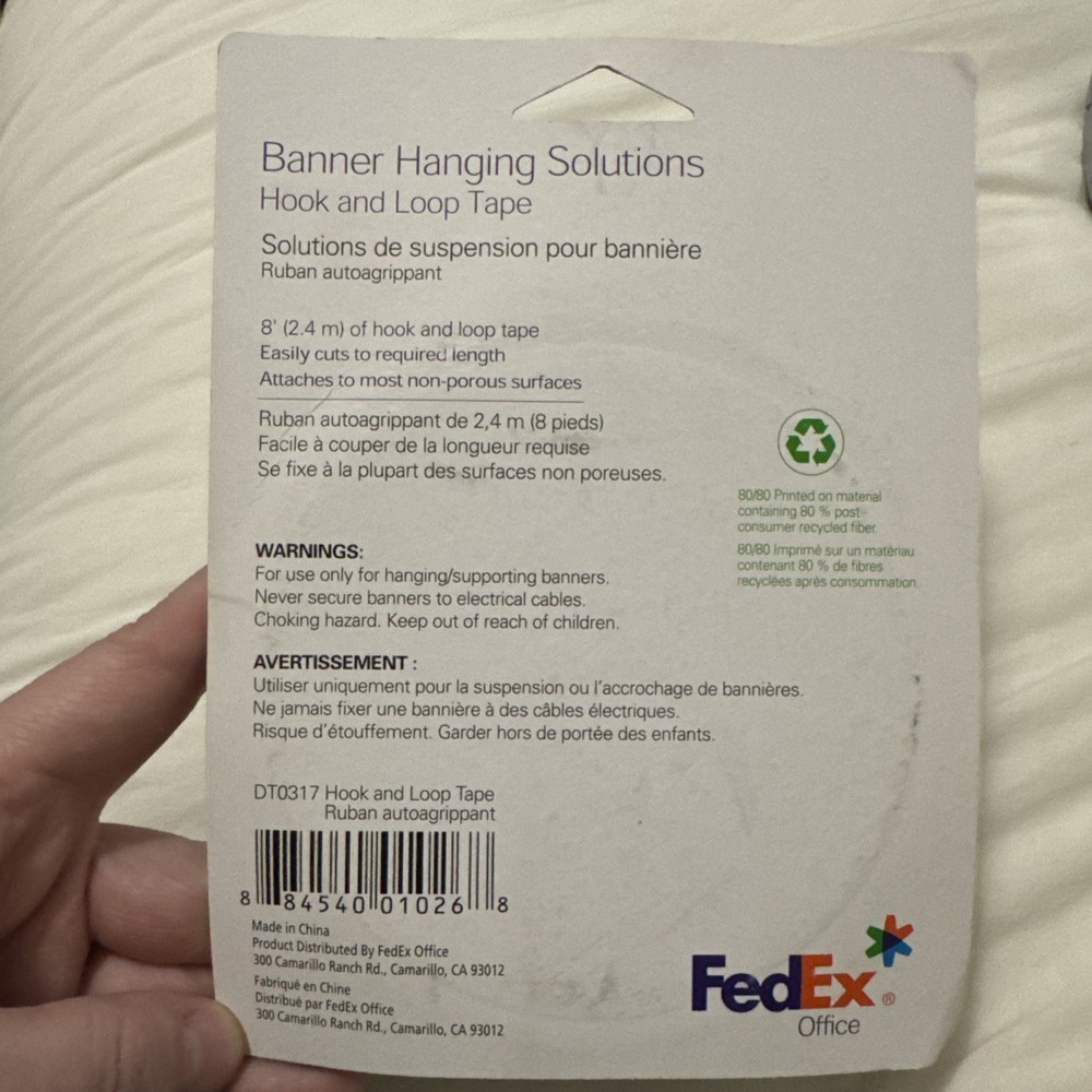 FedEx Kinkos Banner Hanging Hook & Loop Tape 8’ Unopened