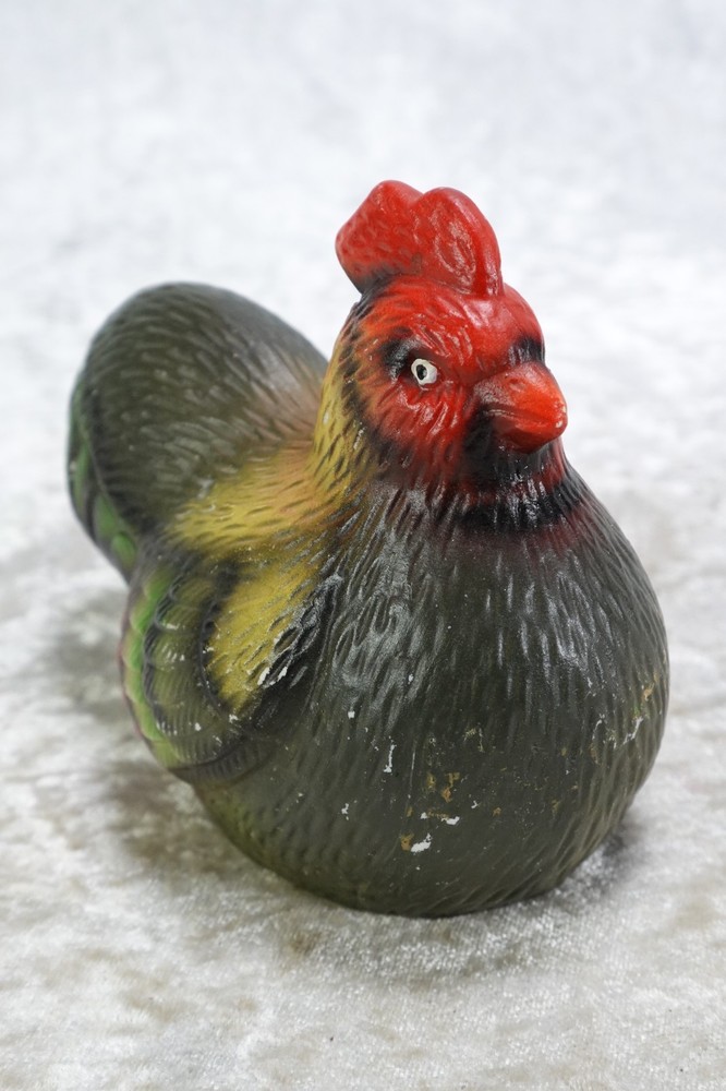 Multi-Colored Ceramic Hen Chicken Figurine 5" Long Egg Layer