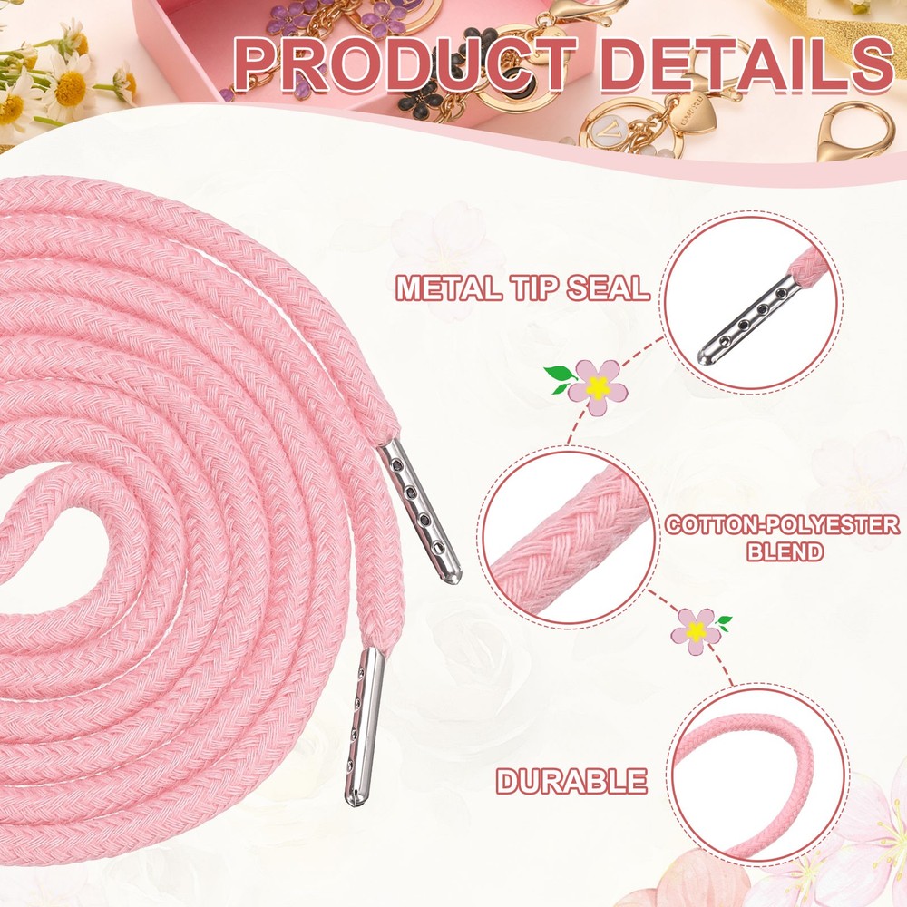 6 Pcs Hoodie Strings Drawstring Cords with Easy Threader (Light Pink)