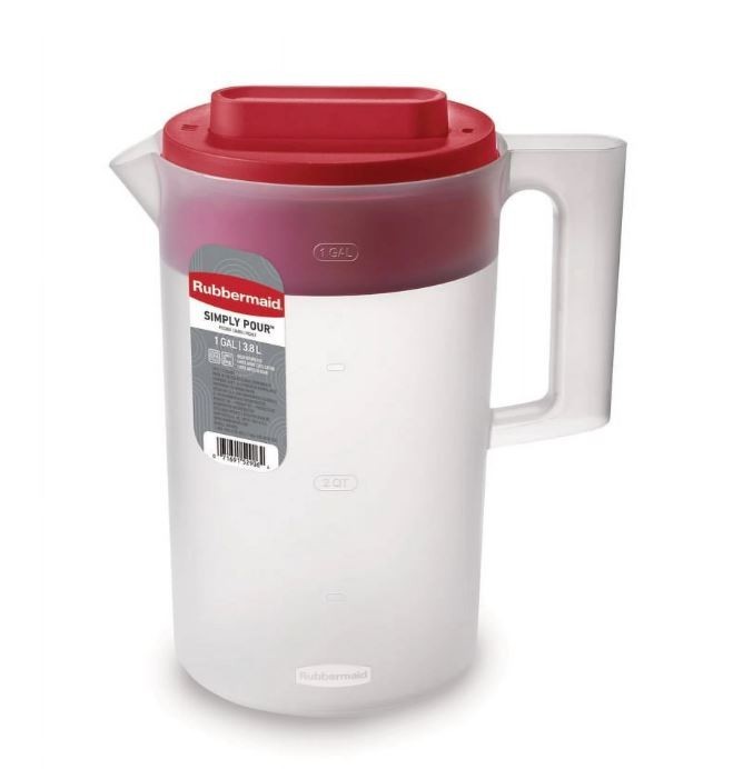 (2 pack) Rubbermaid Simply Pour Clear/Red Pitcher Plastic 1 gal