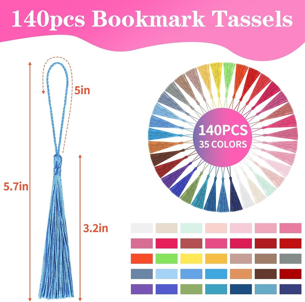 140pcs Multi-color Polyester Silk Tassels for Crafts, Bookmarks,