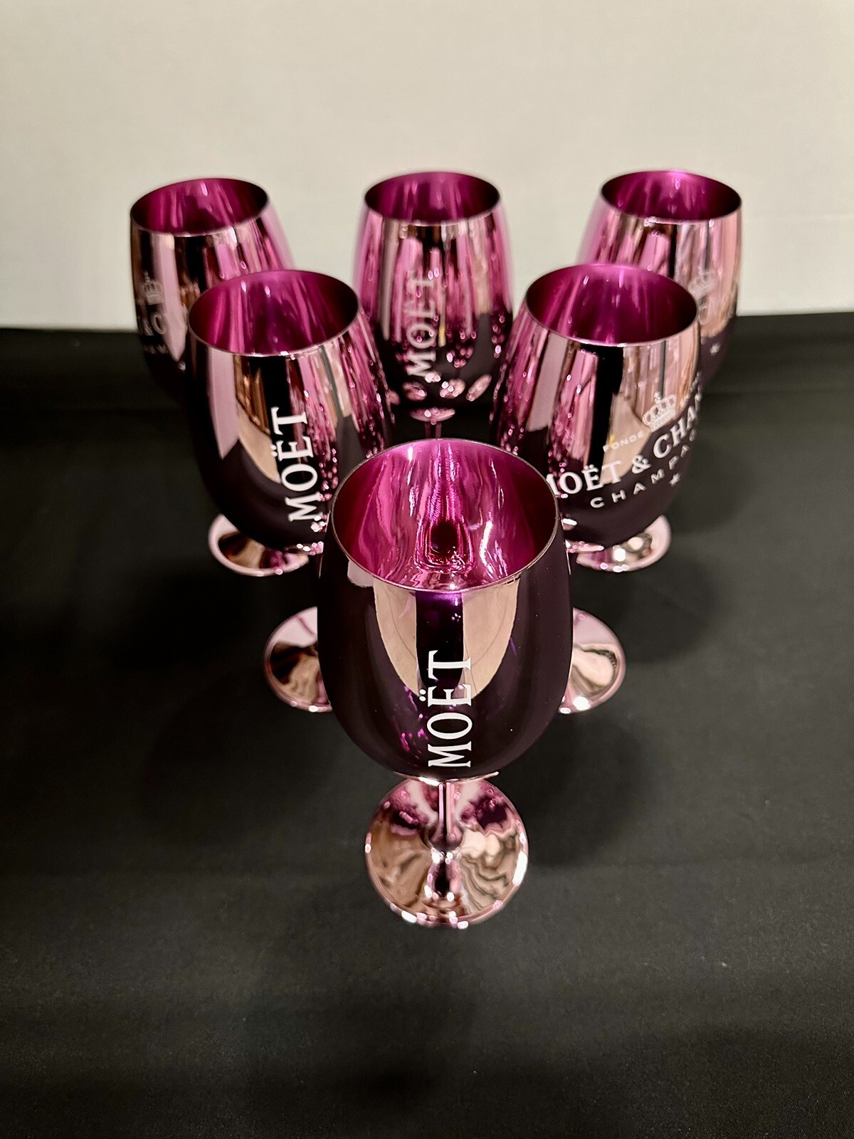 Moet & Chandon Champagne Glasses Flutes Pink Ice Imperial Acrylic Set 6