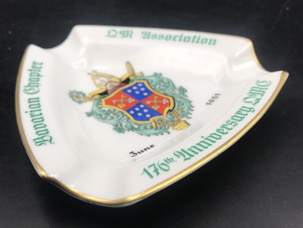 QM Association Bavarian Chapter Triangular H&C Selb Porcelain Ashtray 176th Ann
