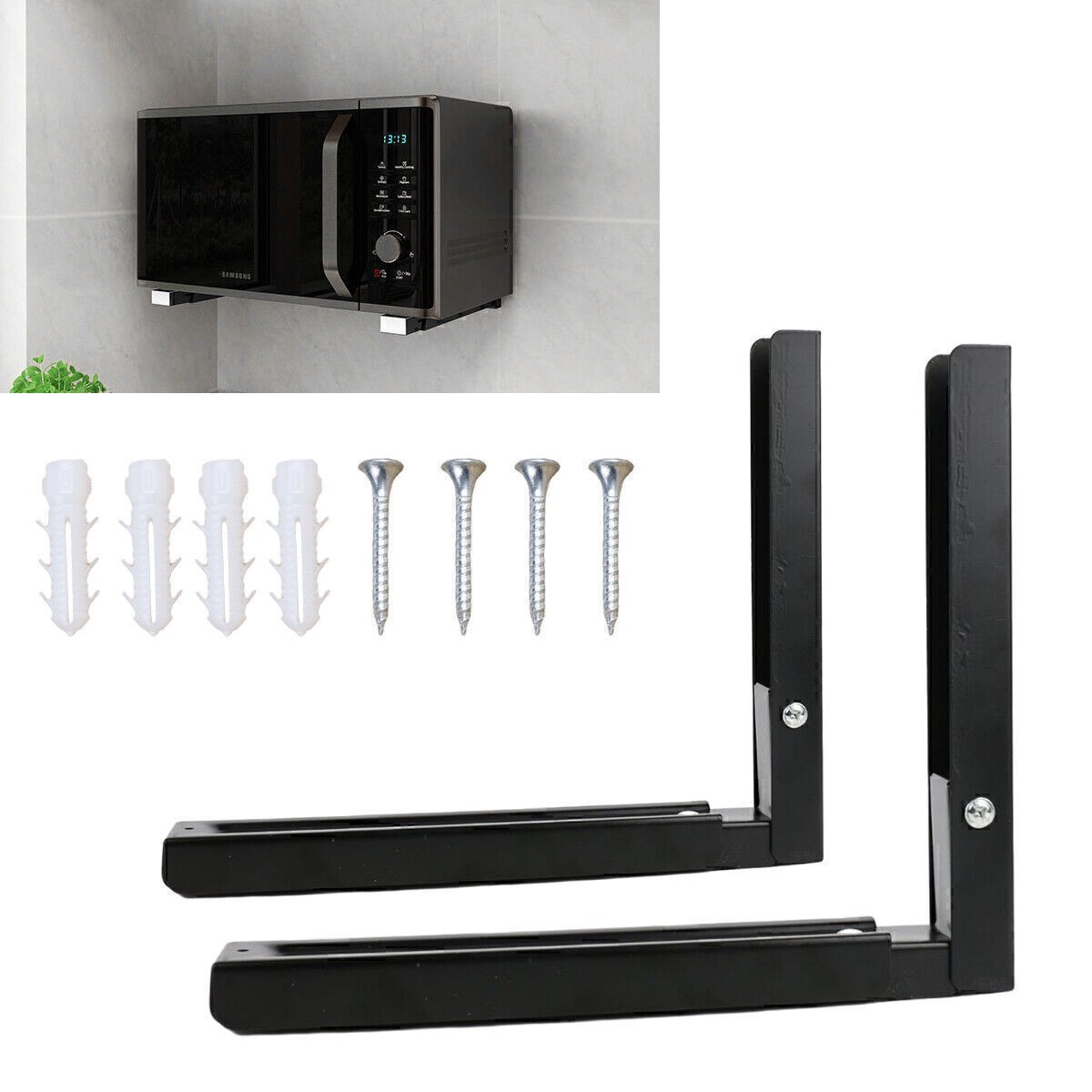 2x Adjustable Microwave Brackets Wall Mount Heavy Duty Shelf Carbon Steel Cradle