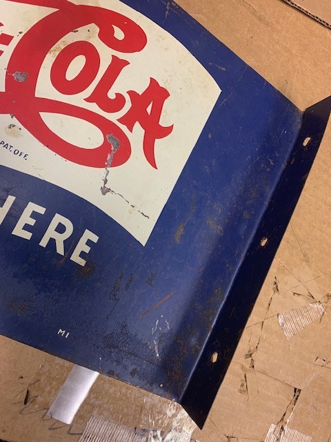 ORIGINAL 1940'S PEPSI DOUBLE DOT FLANGE SIGN 15 X 10