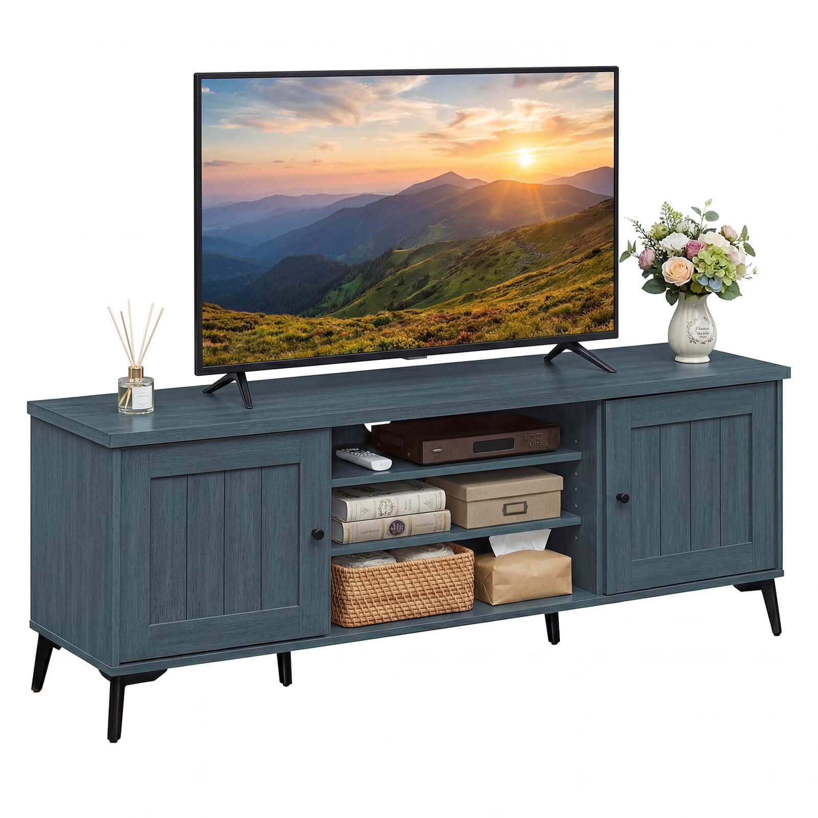 2-Door TV Stand for TVs up to 65” with 2 Storage Cabinets & 4 Adjustable Shelves