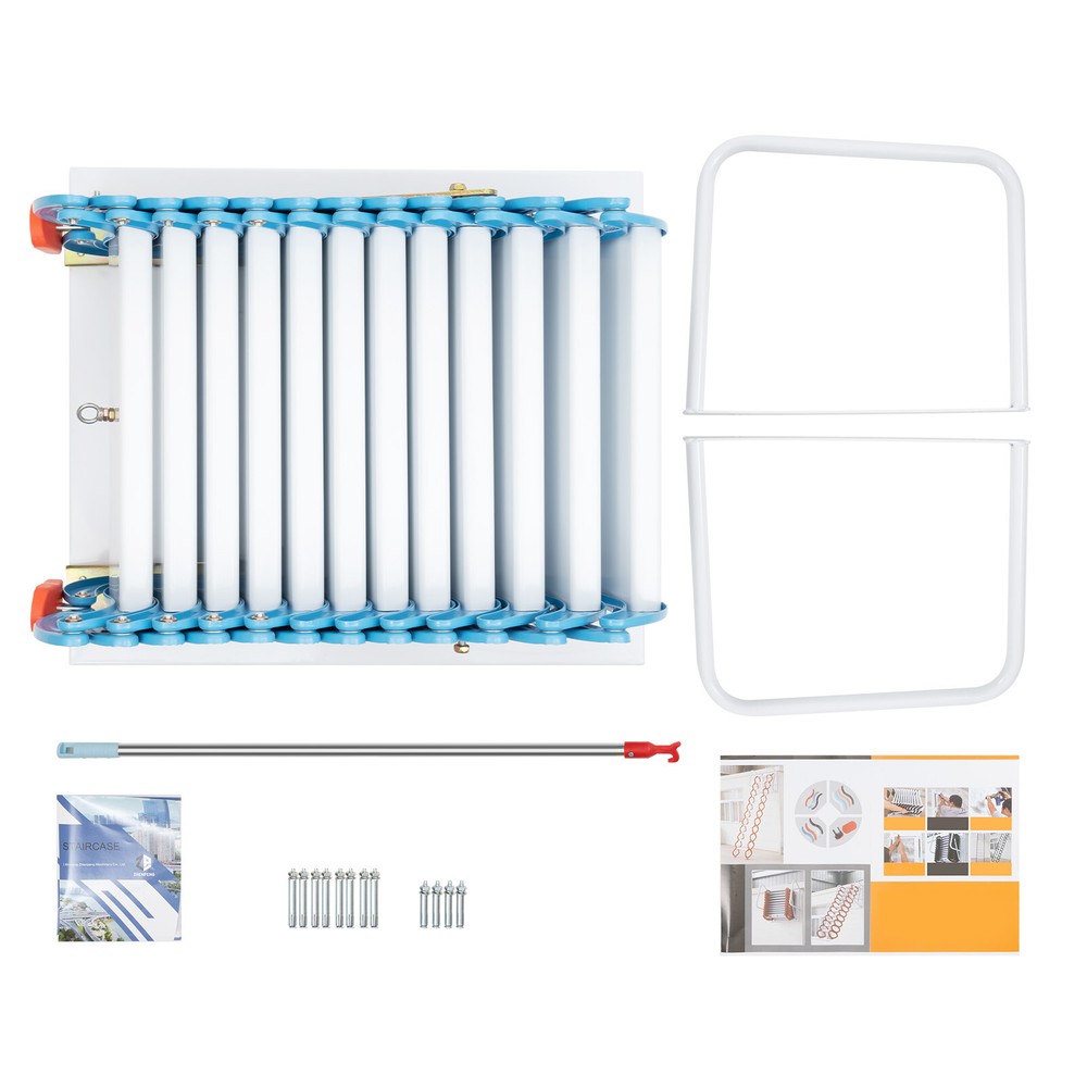 Wall-mounted Retractable Stairs For Attic Blue 12 Steps Pulldown Attic Stairs