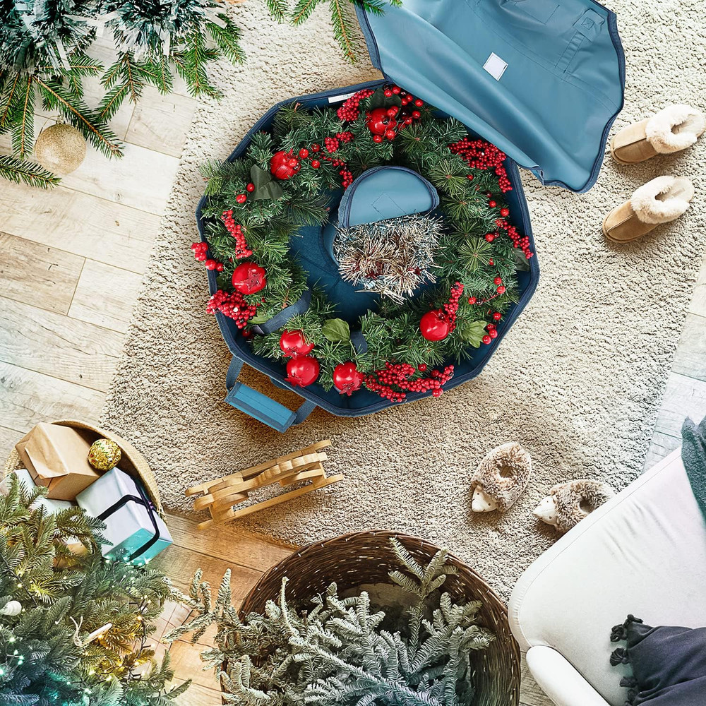 Wreath Storage Container - Hard Shell Christmas Wreath Storage Bag with Inter...
