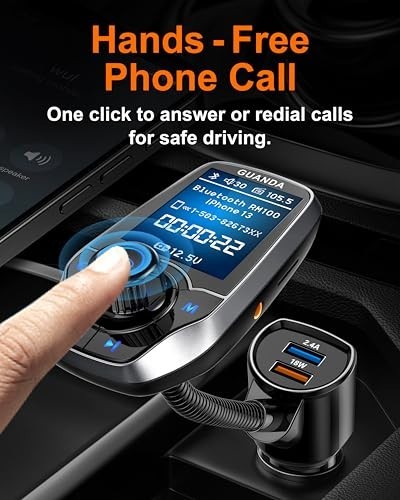 Bluetooth 5.3 FM Transmitter Car Adapter, Hands-Free Calling, USB Fast Charging,