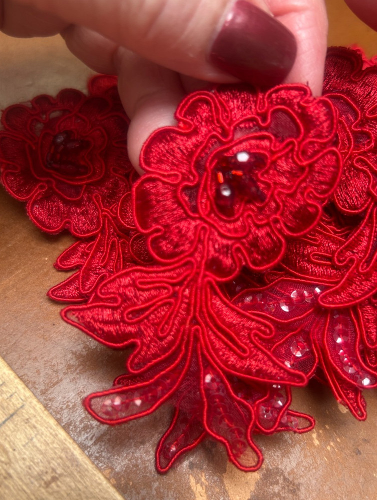 embroidered applique flower soutache 2x3" sequins beads 1pc