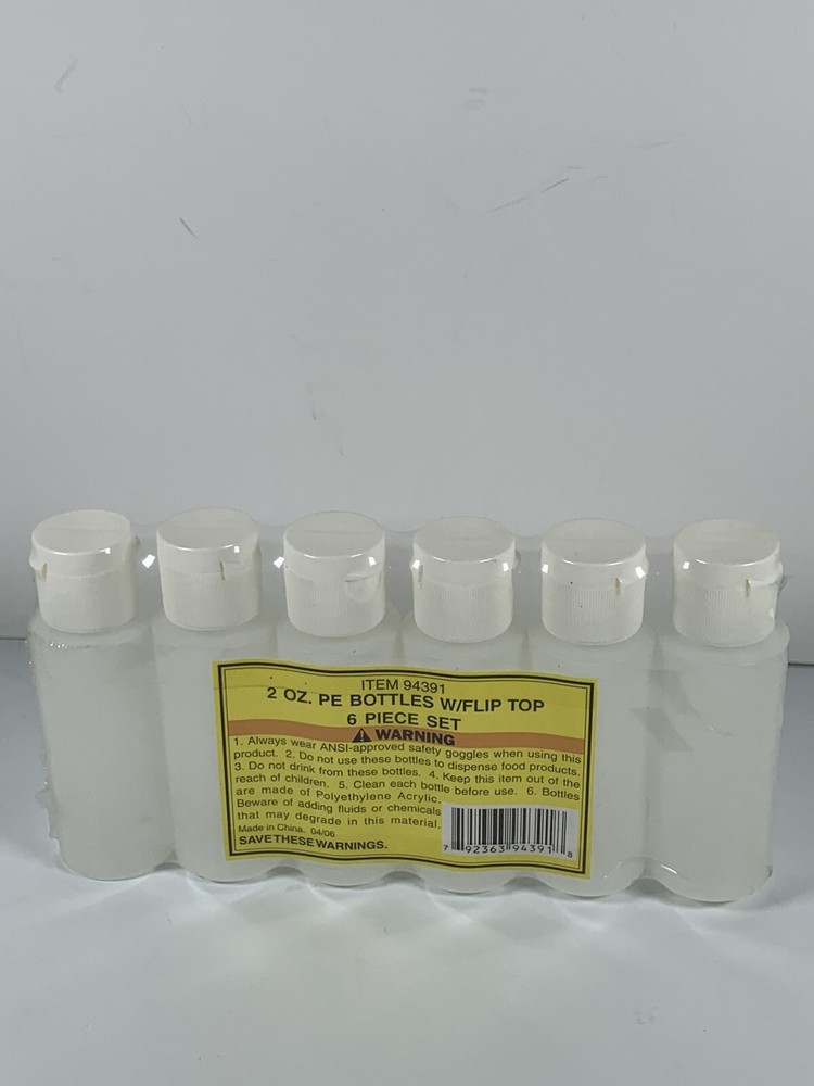 New Six Pack Empty Plastic 2 Ounce Fliptop Bottles