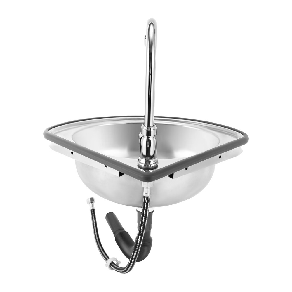 Stainless Triangular Sink w/Faucet & Drain Pipe Bathroom Kitchen Hand Basin Sink
