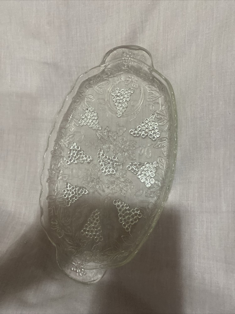 A Clear Vintage Anchor Hocking Snack Tray -Grape Pattern/ Candy Dish