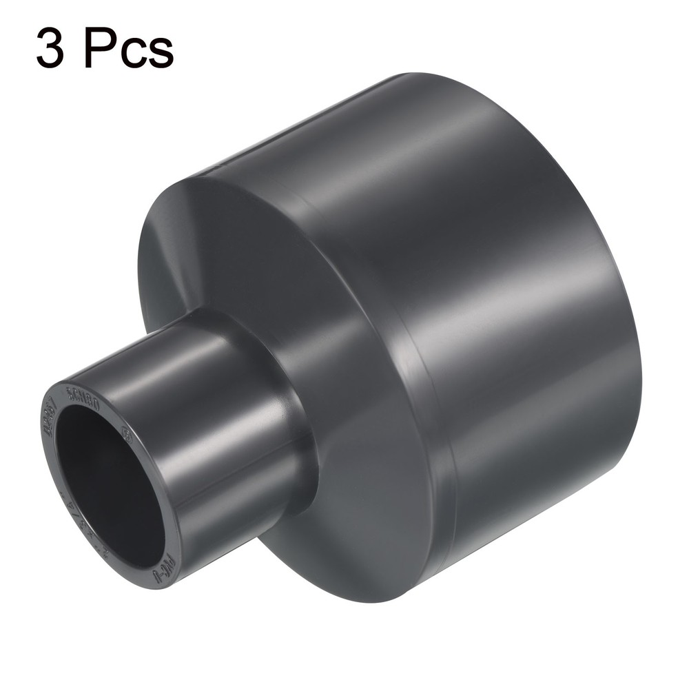 3pcs 2"x3/4" SCH80 UPVC Reducer Pipe Fitting Straight Coupling Connector, Grey
