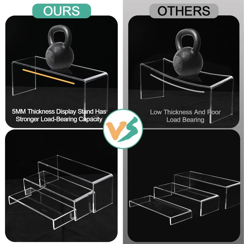 3 Pcs Large Acrylic Display Risers 12"Large Stands 0.19"Thick Clear Rectangular