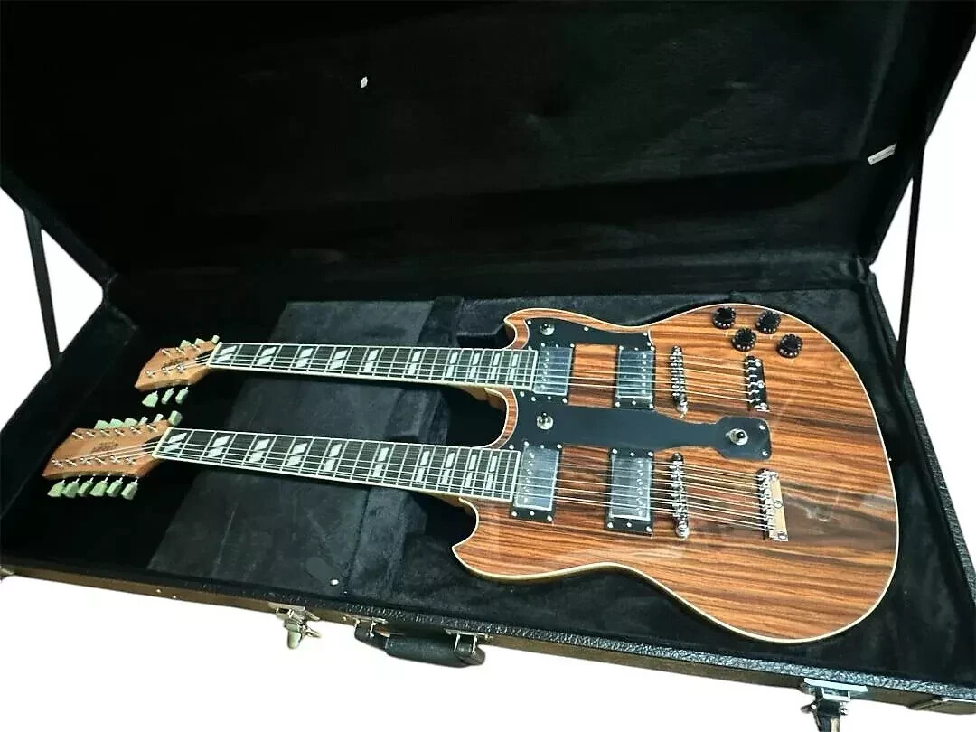 NEW ZEBRNO 12/6 SOLID DOUBLE NECK VINTAGE STYLE ELECTRIC GUITAR & HARD CASE