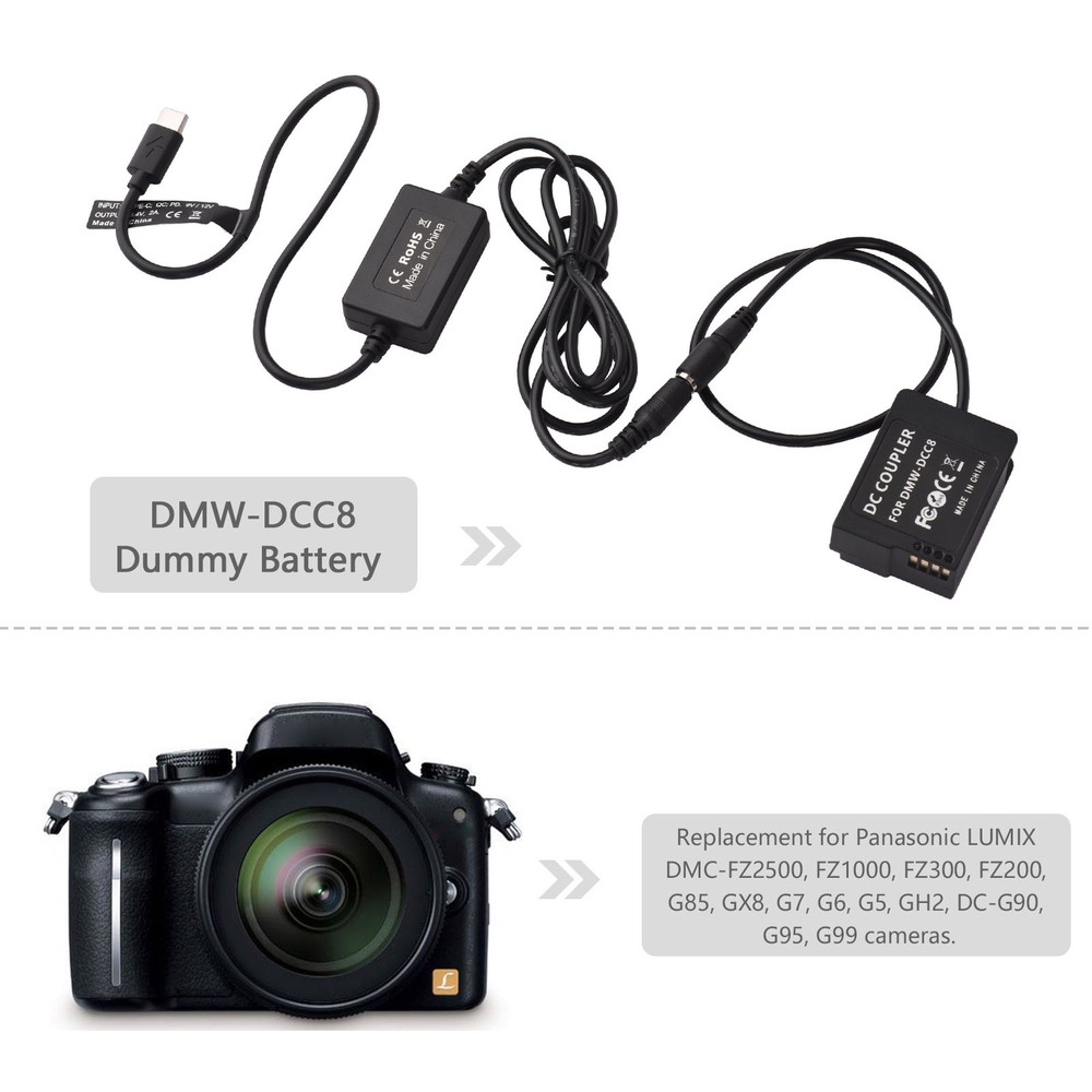 PD USB Type-C Cable to DMW-DCC8 Dummy Coupler DMW-BLC12 G7S6