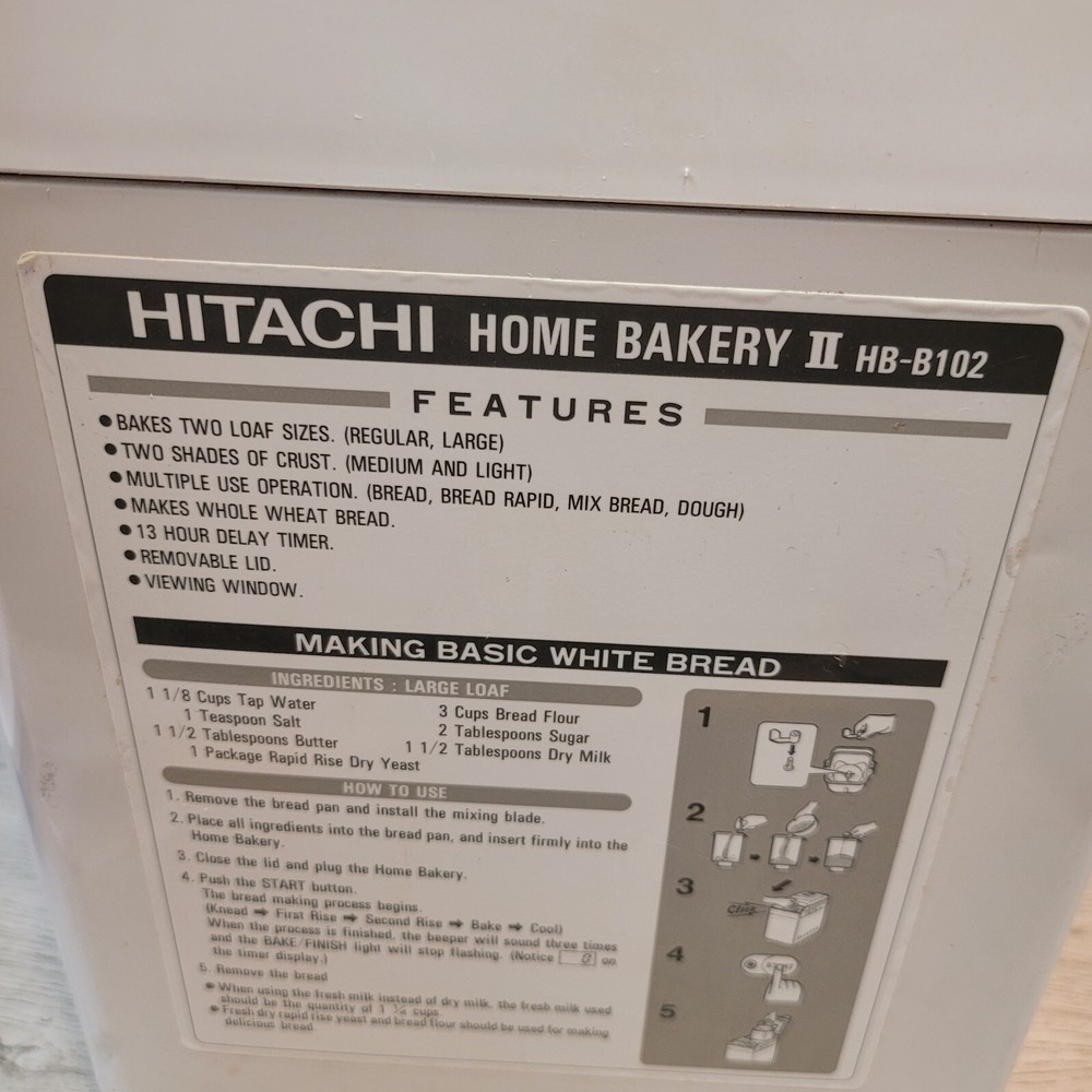 Hitachi Home Bakery II HB-B102 Bread Machine Replacement Base Unit Only Works