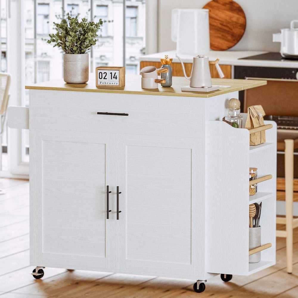 Kitchen Island with Storage, Rolling Kitchen Island on Wheels with Drop Leaf, 3