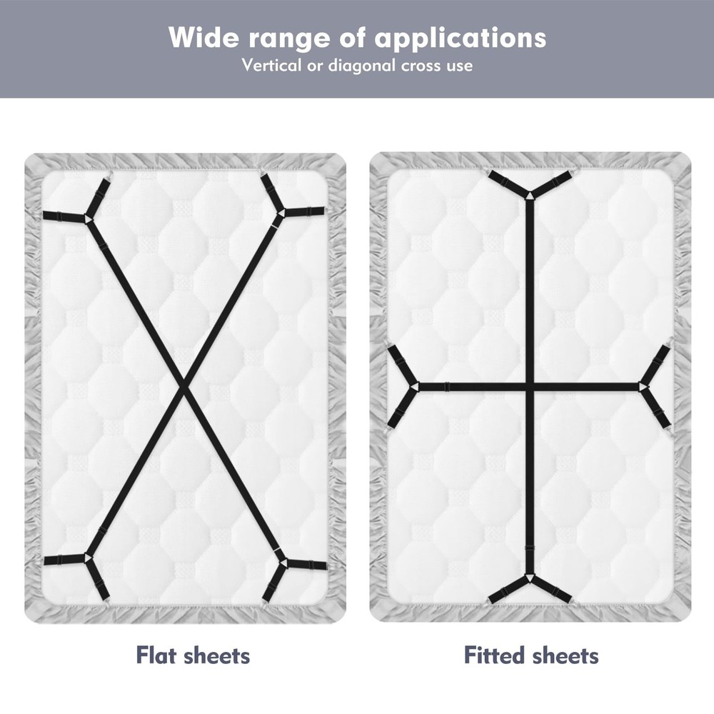 TEESSUE 4 Pcs Bed Sheet Straps, Adjustable Fitted Sheet Clips Keeping Sheets ...