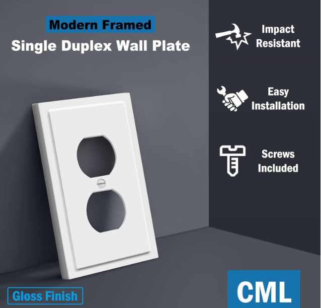 10-Pack CML Modern Edge Framed Single Duplex Impact Resistant Switch Wall Plate