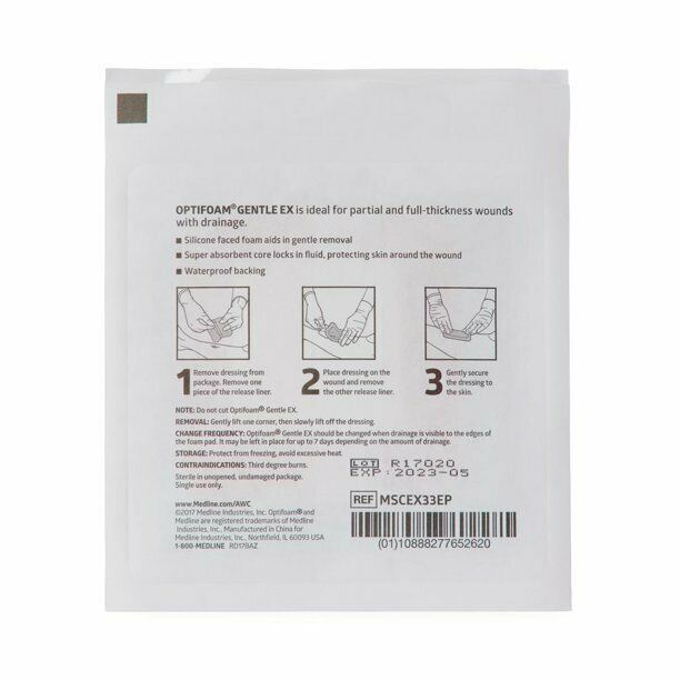 Optifoam Gentle EX Bordered Foam Dressing in Educational Packaging, 3" x 3"