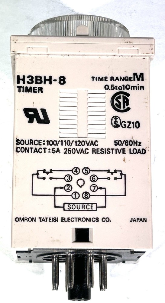 OMRON H3BH-8 Timer W/Base & Box • New • .5-10 min