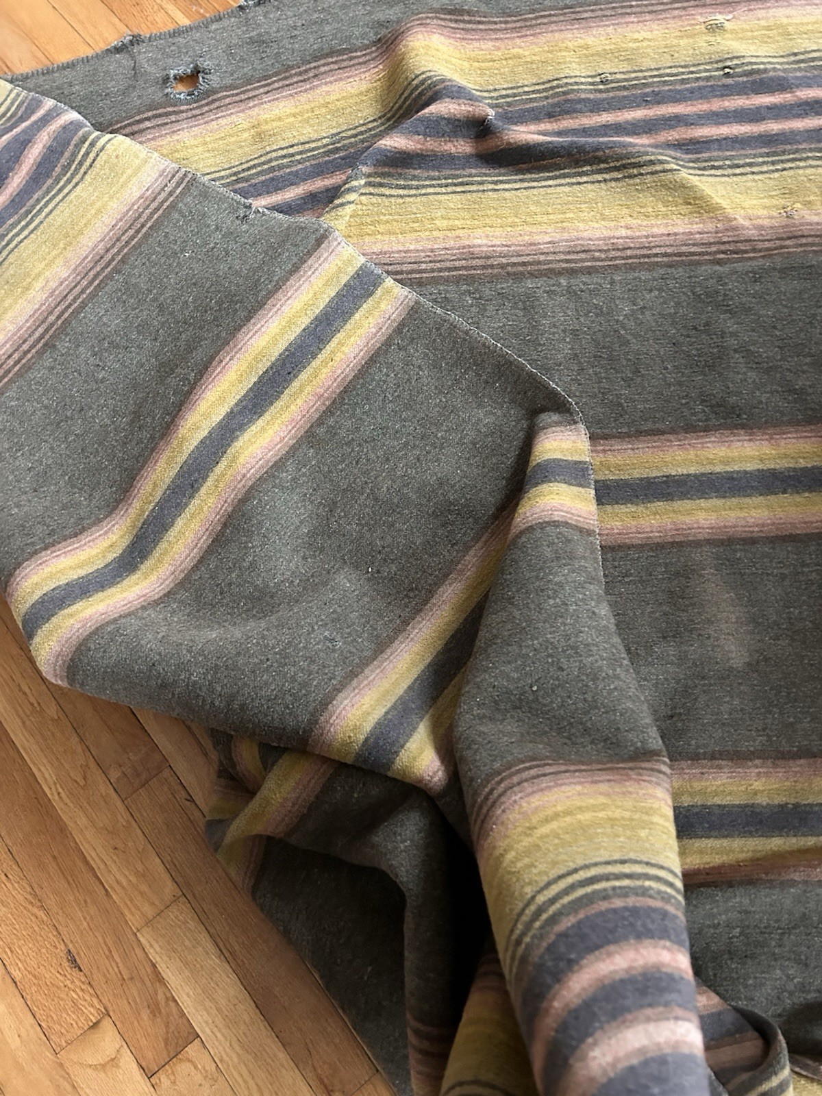 Antique Vintage Wool Horse Blanket Leather Strap Buckle Primitive Equestrian