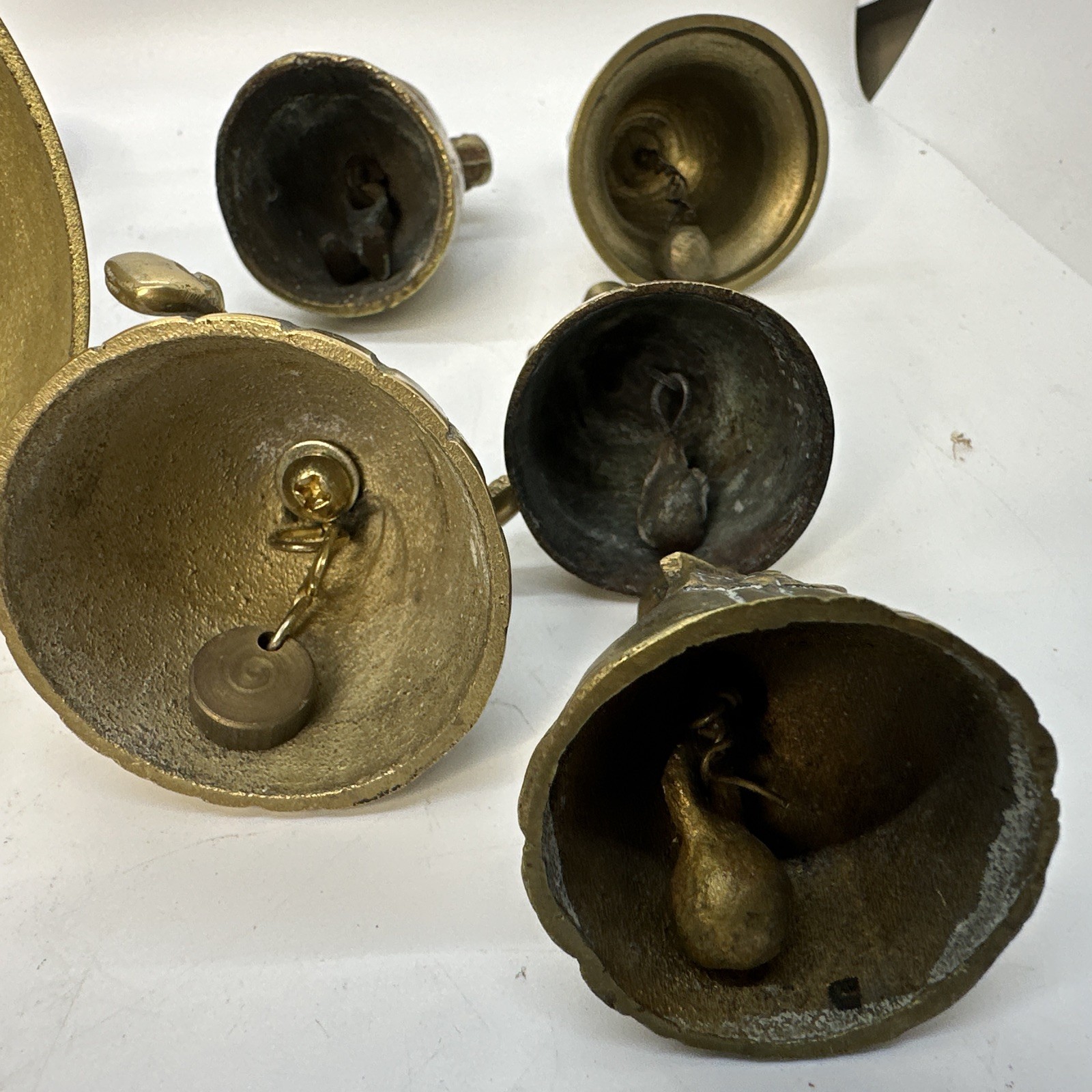 Lot of 11 Vintage Antique Hand Bell Mixed Estate Etched Fish Brass Lady Woman